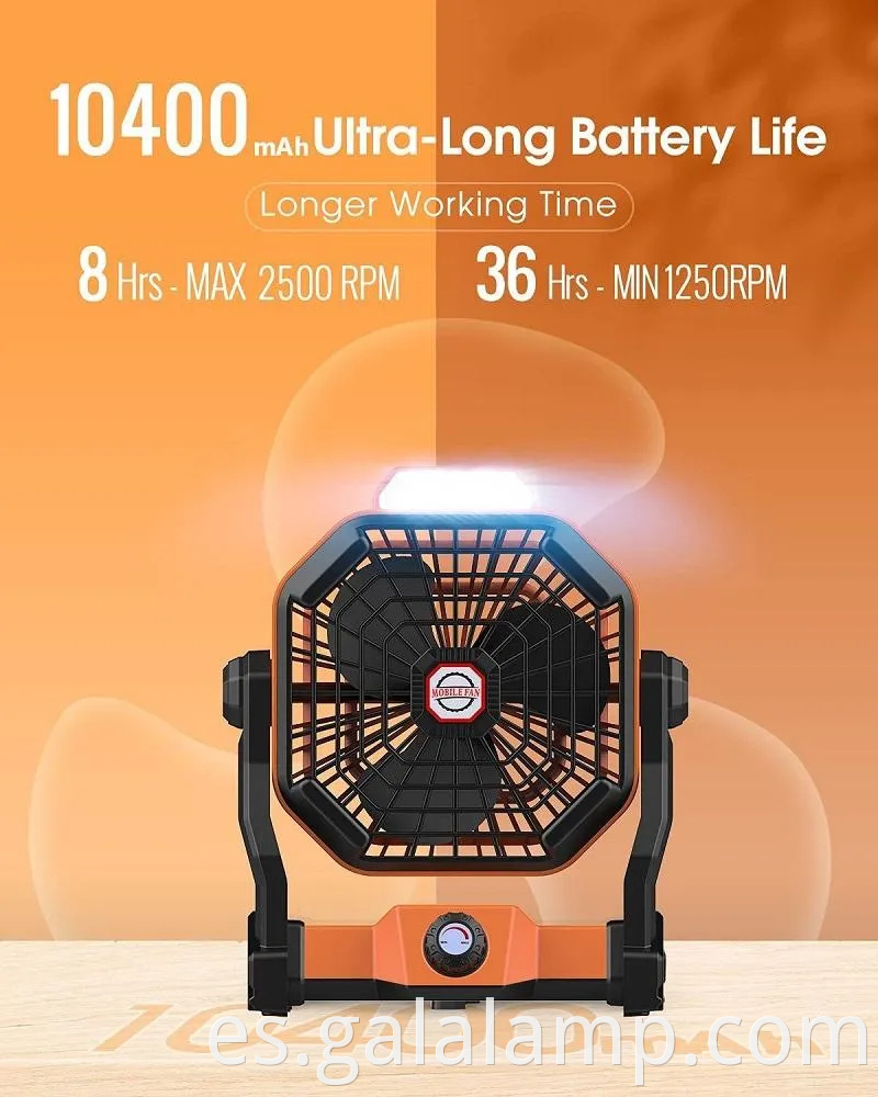 Ventilador de campamento portátil con viento grande y función de carga